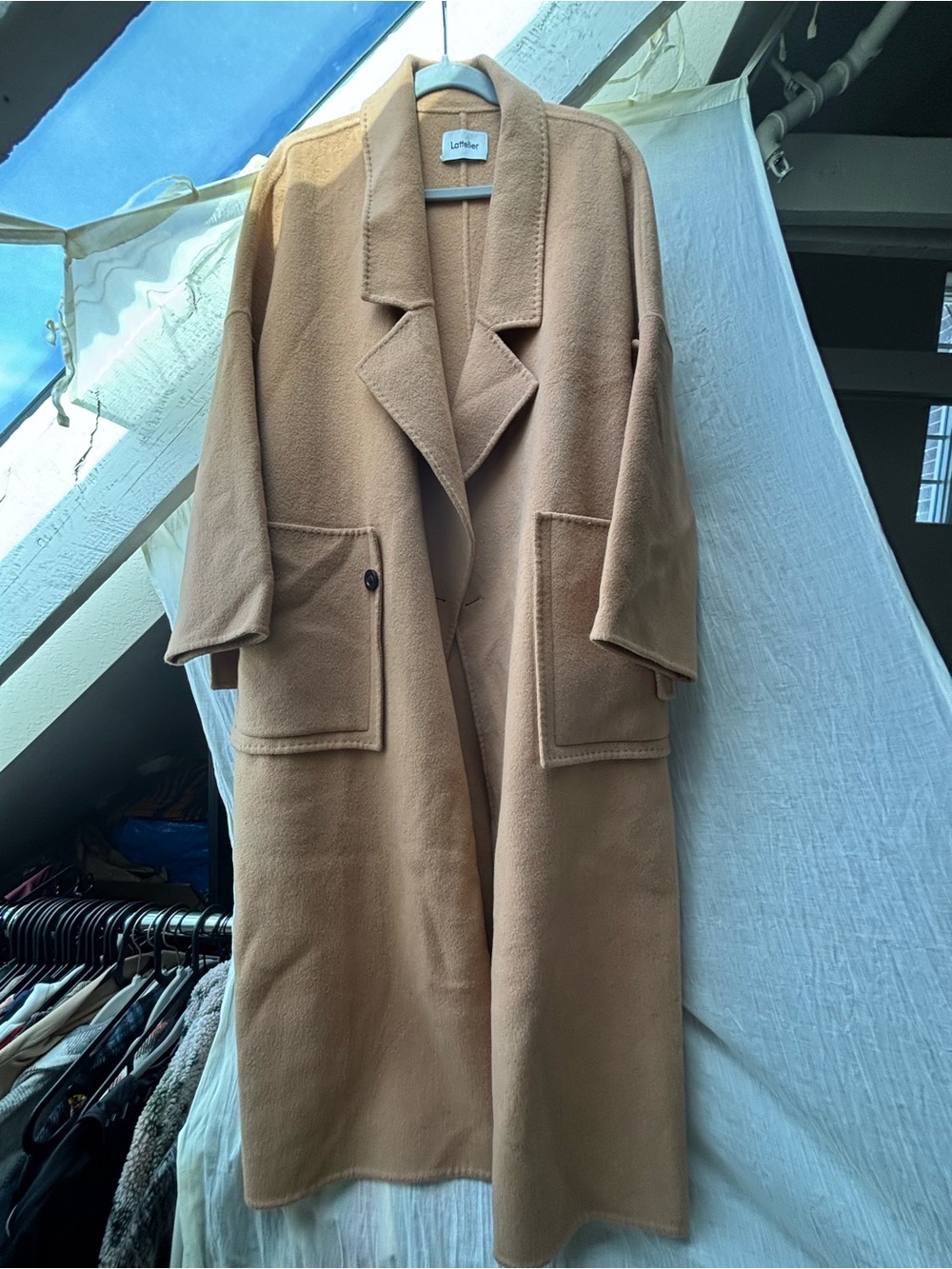 Camel Longline Trench Coat with Patch Pockets